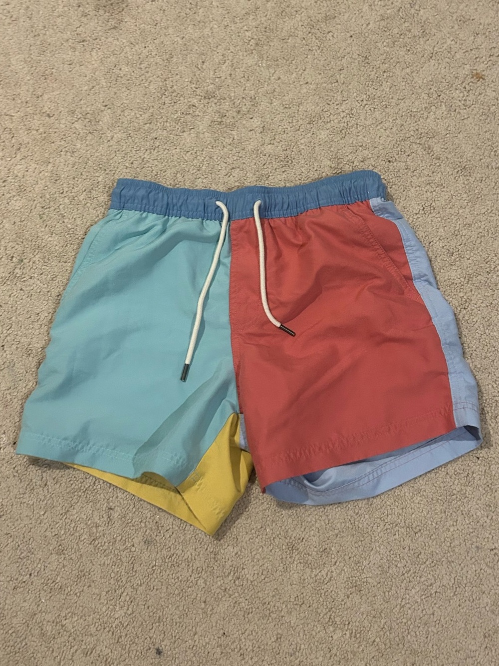 American Eagle Outfitters Two-Tone Swim Shorts in Coral & Light Blue